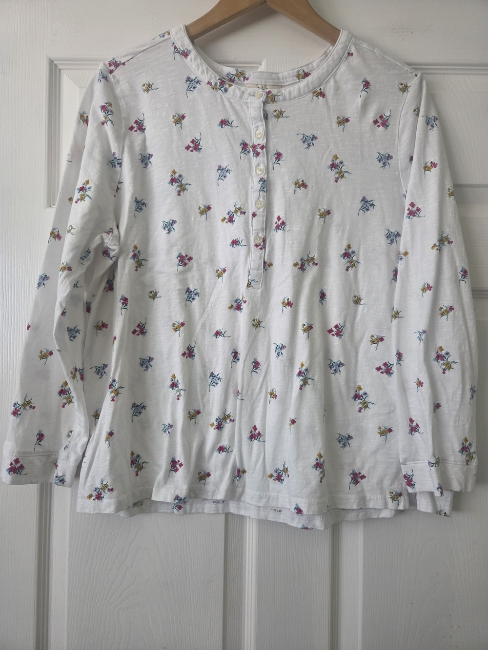 Style&Co Women's White Long-Sleeve Top with Pink & Blue Floral Print